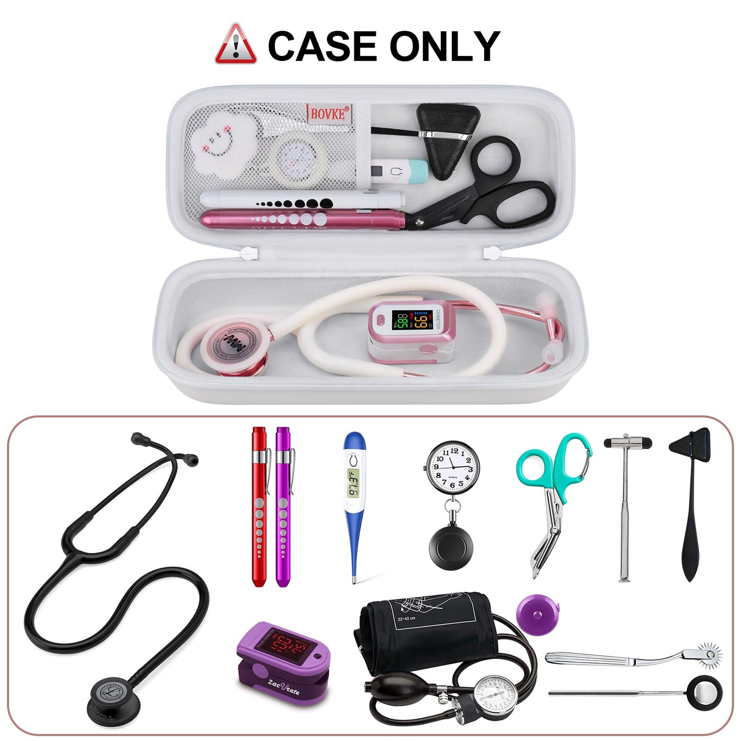 BOVKE Stethoscope Case for 3M Littmann Classic III Monitoring, Lightweight II S.E, MDF Acoustica Stethoscopes, Extra Room fits Nurse Accessories Medical Equipment and Nursing School Essentials, White