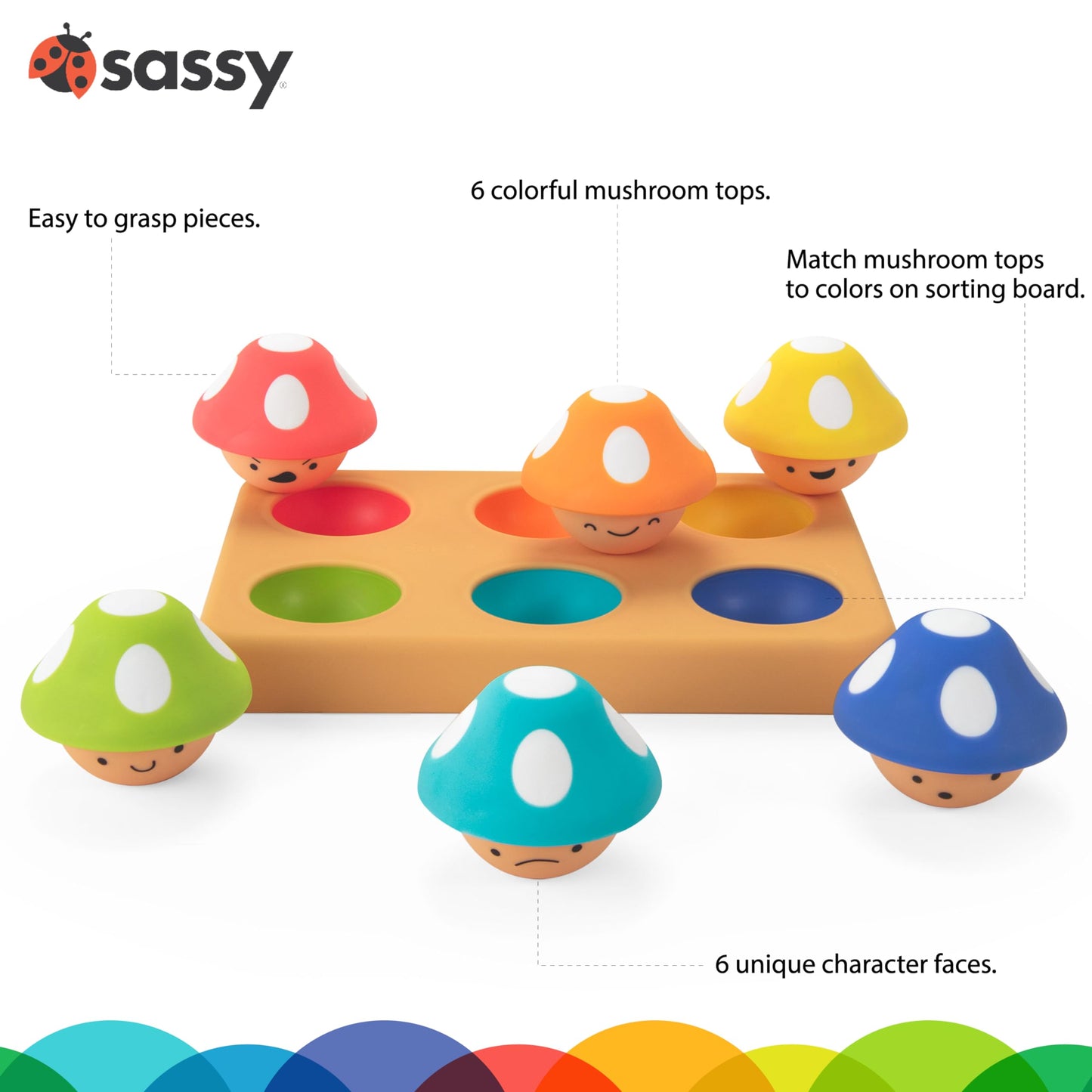 Sassy Mischievous Matching Mushrooms, Sorting Board, Social Emotional Learning Toy, STEM, 12+ Months