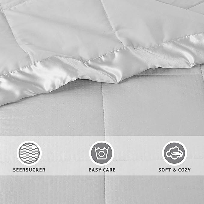 Madison Park Cambria Down Alternative Blanket, Premium 3M Scotchgard Moisture Wicking Treatment, Lightweight and Soft Bed Cover For Summer with Satin Trim, Oversized King Gray