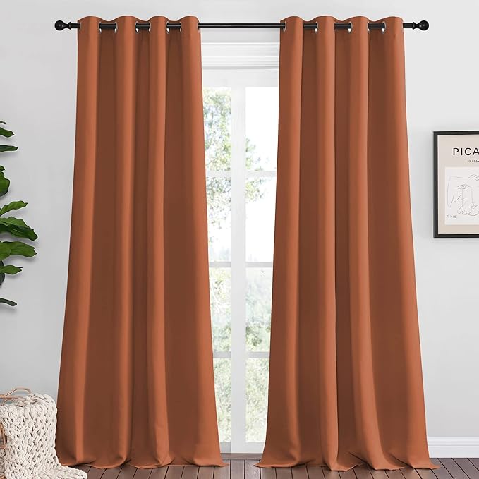 NICETOWN Halloween Burnt Orange Blackout Curtains for Sliding Door - 55 by 90, 2 Pieces, Blocking Out Sunlight Window Treatment Modern Design Grommet Curtain Panels for Dining Room