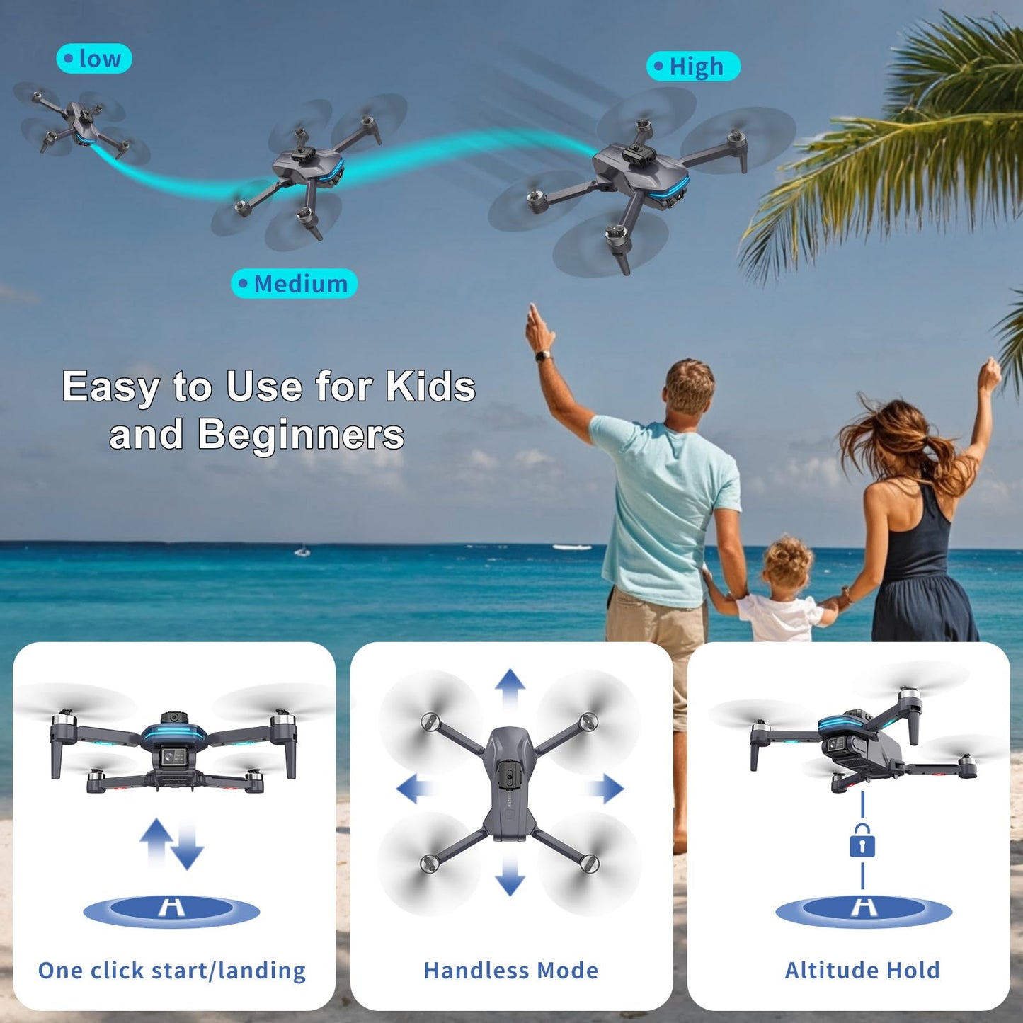 Remote Control FPV Drone with 1080P Camera for Kids and Adults Beginners, Foldable Quadcopter with Carrying Case, Adjustable Len, Gestures Selfie, Brushless Motor, Altitude Hold, 3D Flips, Voice Control, One Key Take Off/ Land, Waypoint Fly, Optical Flow