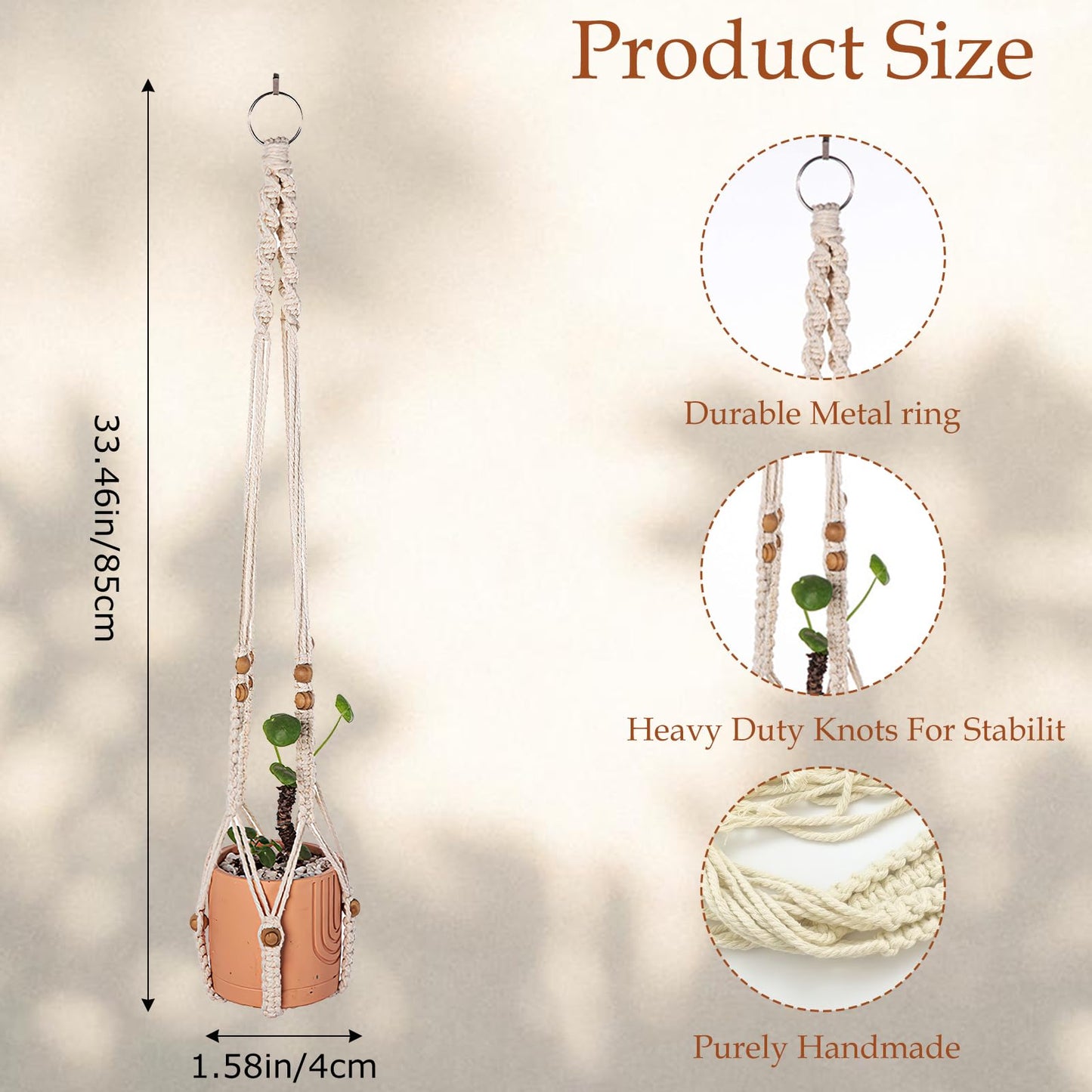 Beciway 2-Pack Macrame Plant Hangers with Wood Beads – 34 Inch White Hanging Planters, Boho Indoor Outdoor Flower Pot Holders, No Tassels (Pots Not Included)