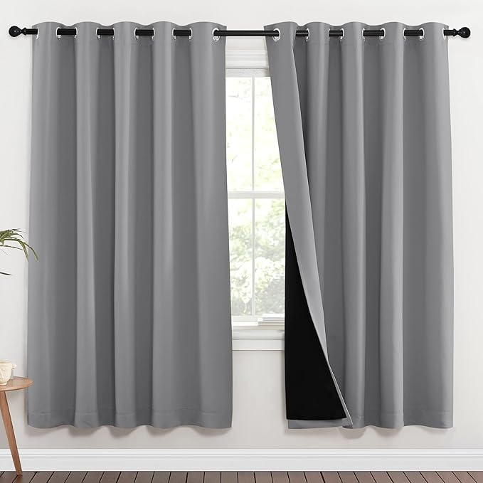 NICETOWN Full Shade Curtain Panels, Pair of Energy Smart & Noise Blocking Out Blackout Drapes for Dining Room Window, Thermal Insulated Guest Room Lined Window Dressing(Silver Grey, 70 x 72 inch)