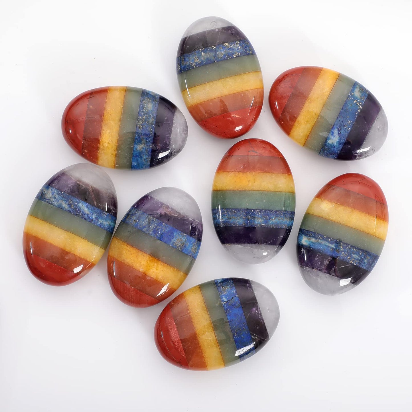 Loveliome Natural 7 Chakra Oval Polished Worry Stones, Healing Crystal Indoor Fountain Stones Massage Energy Anxiety Relief Items