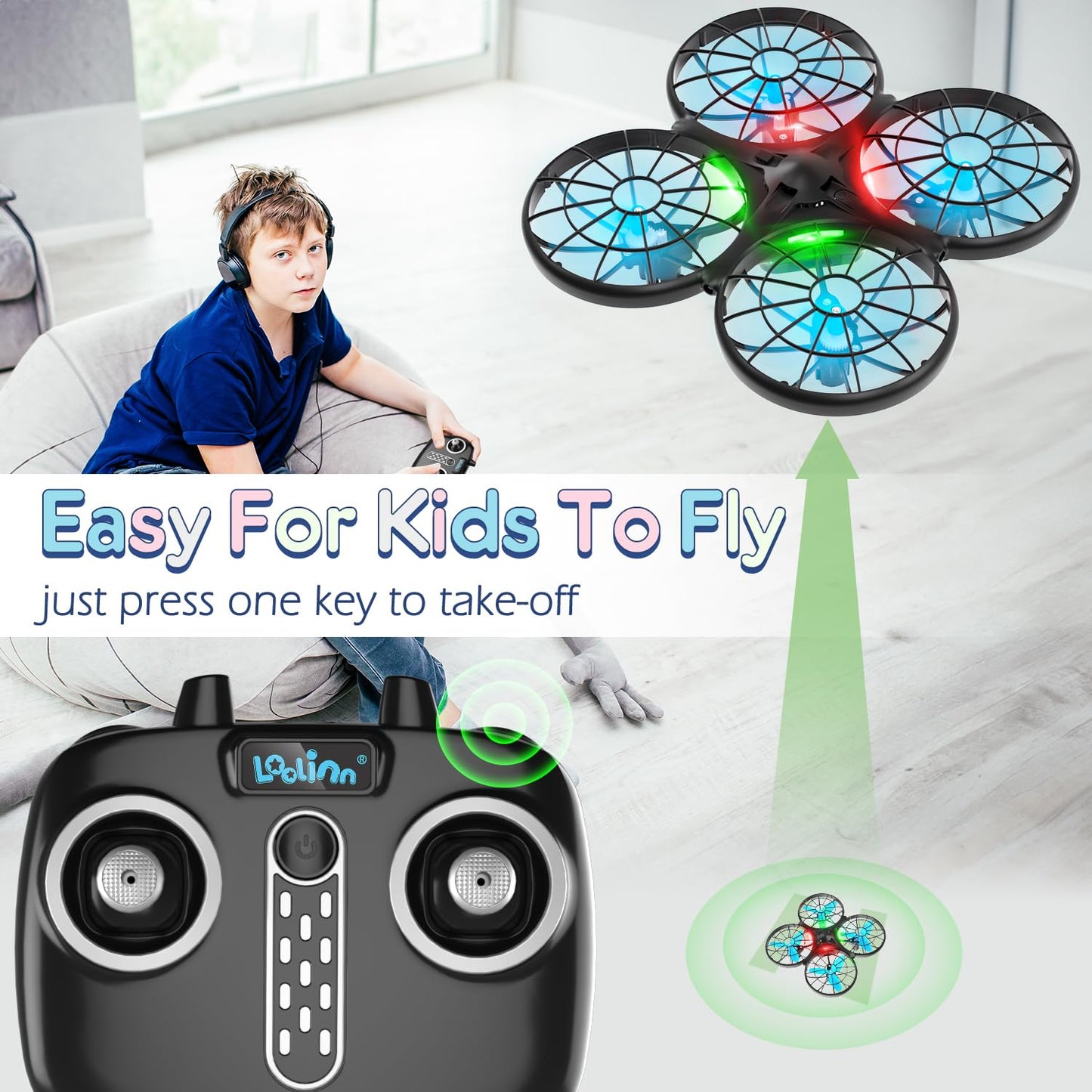 Loolinn | Drones for Kids Gift - Mini Drone, RC Drone with Auto Anti-Collision Technology/Safe for Kids/Easy to Fly / 360° Flip/Hand-Controlled Mode (Gift for Boys and Girls)