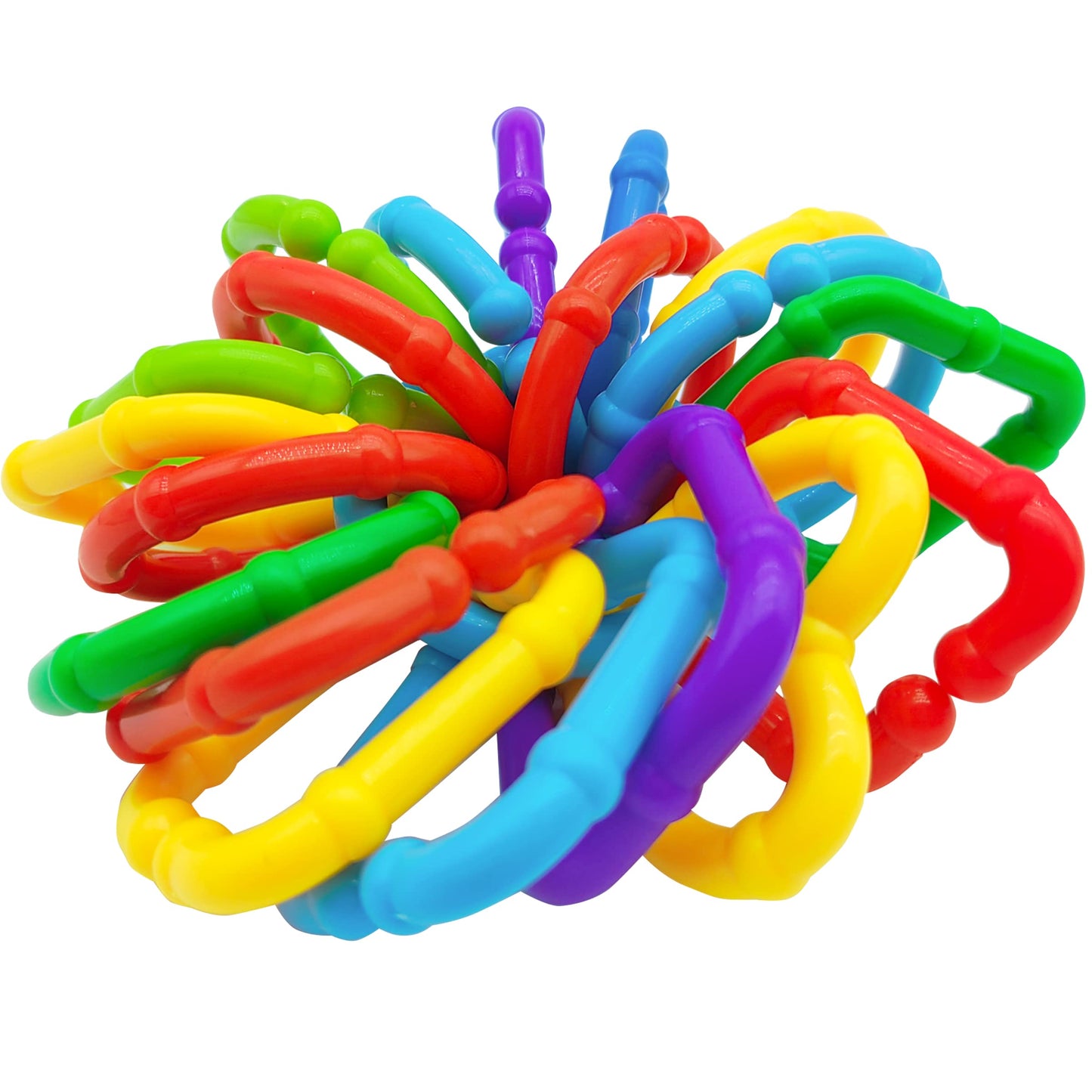 RAINBOW TOYFROG Baby Links Rings - 35 Geometric Linking Chains for Infants & Toddlers - Safe Teething and Sensory Development Toys - Car Seat & Stroller Accessories