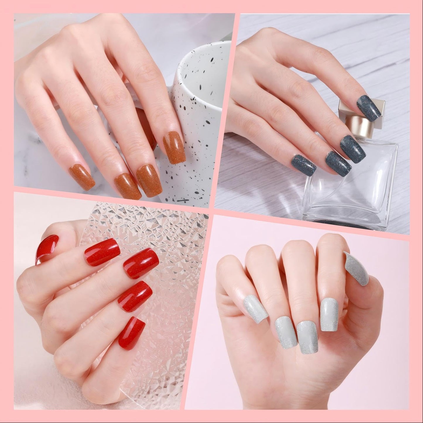 SIUDXA Peel and Stick Nails - 8 Sheets Glitter Gel Nail Wraps, Full Cover Nail Stickers for Women, Long Lasting DIY Home Manicure Kit