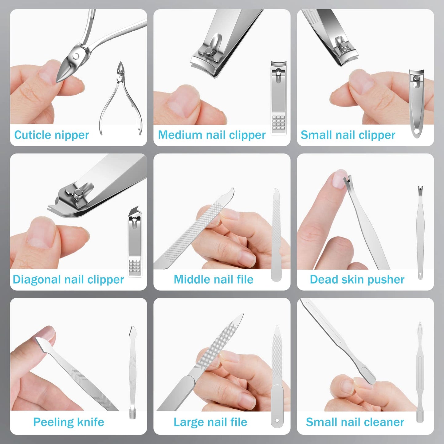 Cater Manicure Nail Clippers Kit - 31Pc Stainless Steel Nail Grooming Set with Luxurious Travel Case (Black)