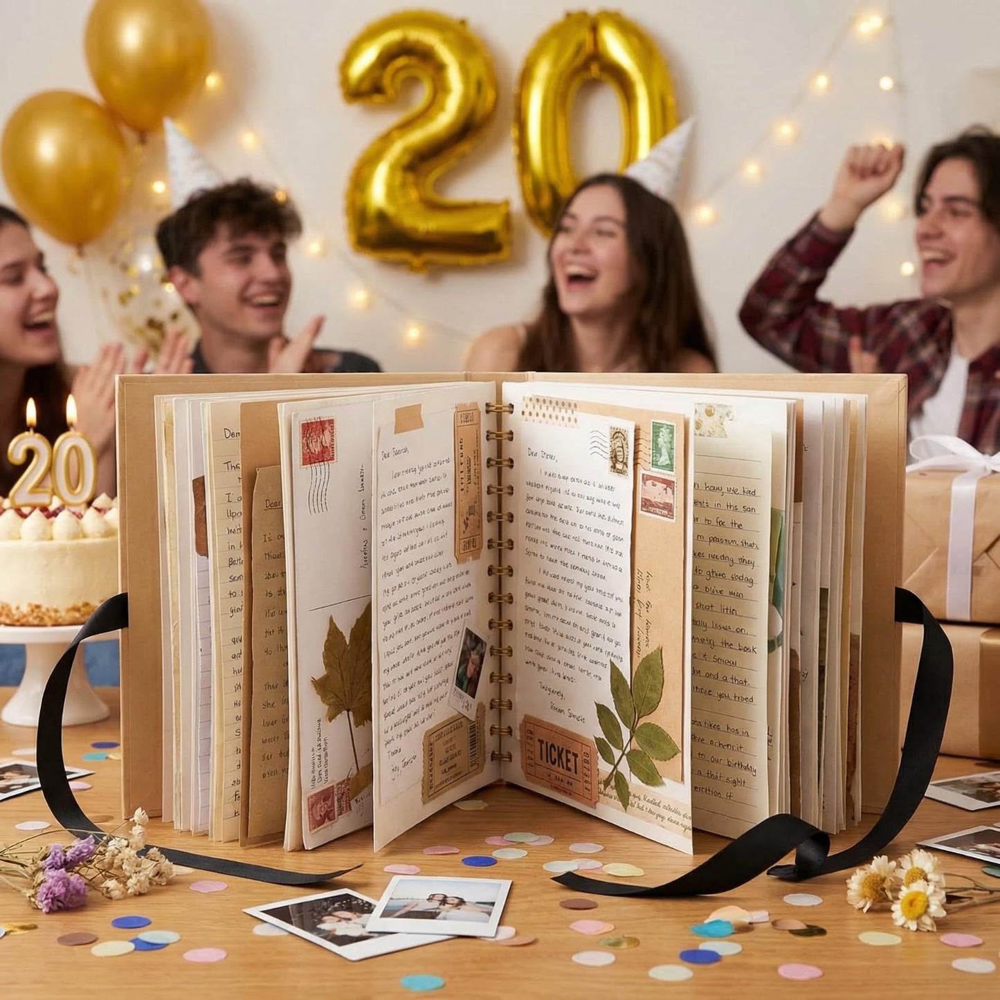 Jaloro Scrapbooks Gift Idea for Her DIY 20 Letters from People Who Love You Scrapbooks Craft Kit Bday Gift Include Kraft Coil Bound Notebook White Envelopes Glue Points for Friend Bestie 20th Birthday