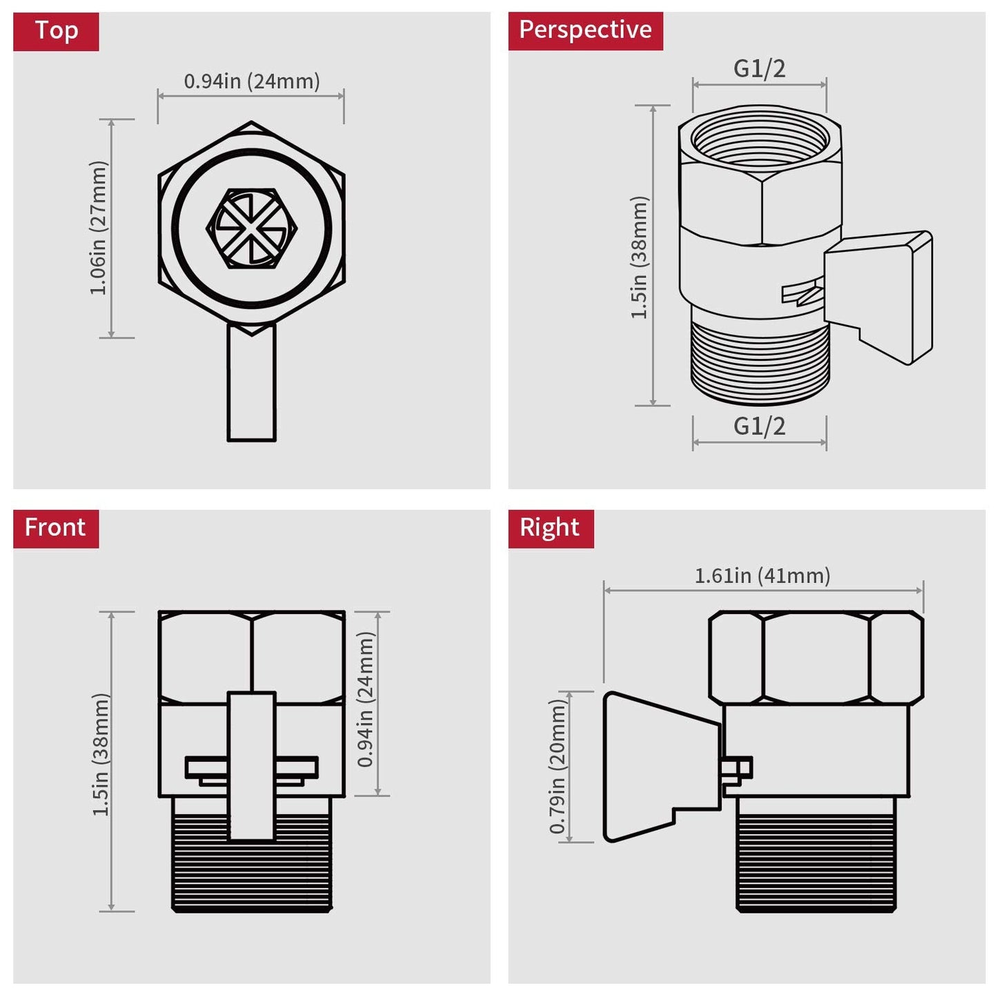 Water Flow Control Valve Brass Shut Off Valve,Brushed Brass Adjustable Water Volume Valve G1/2 Water Pressure Regulator for Hand Held Shower Head & Bidet Sprayer