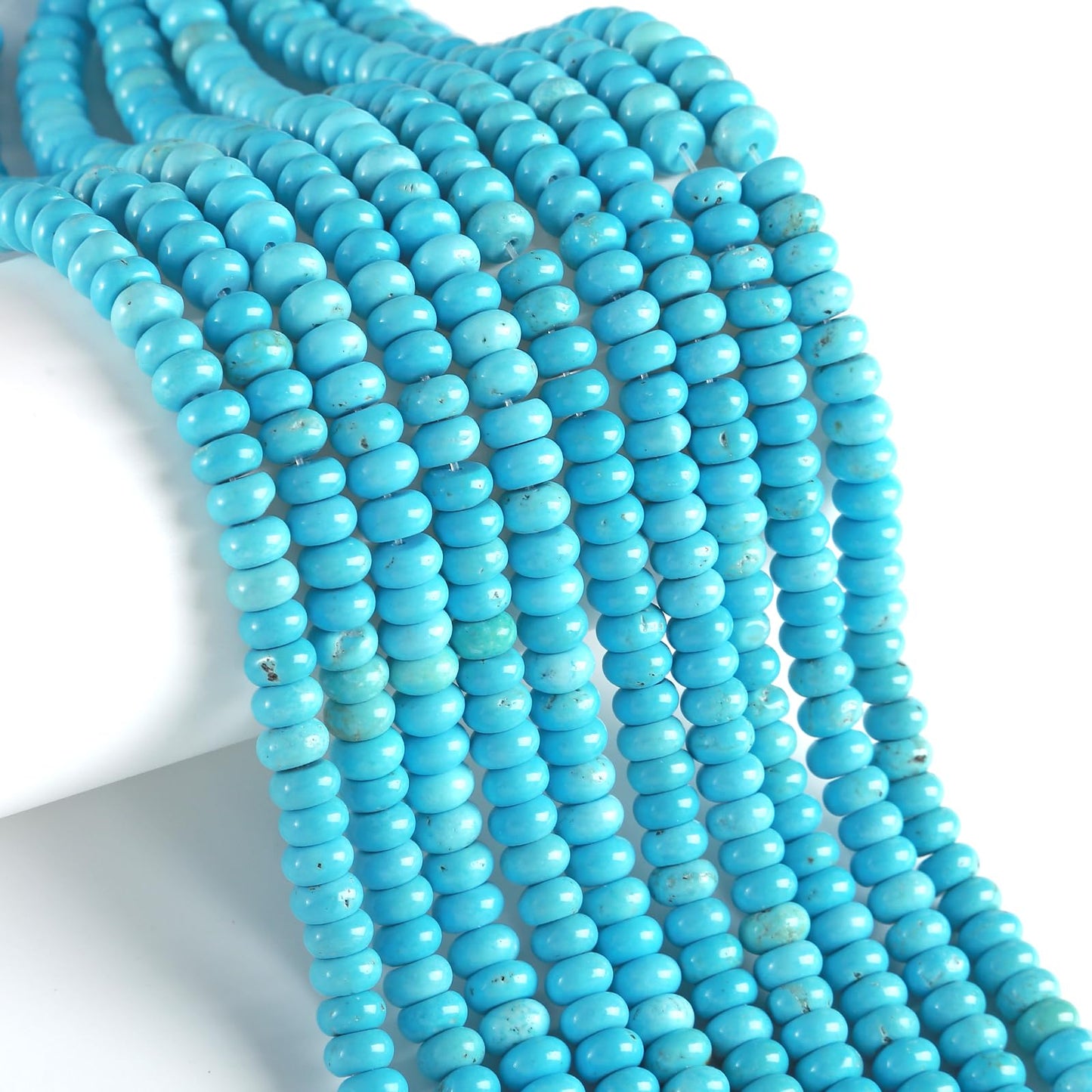 76pcs 5x8mm Natural Stone Blue Turquoise Rondelle Spacer Loose Beads Abacus Disk Stone Round Loose Gemstone Beads for Jewelry Making DIY Bracelet Necklace
