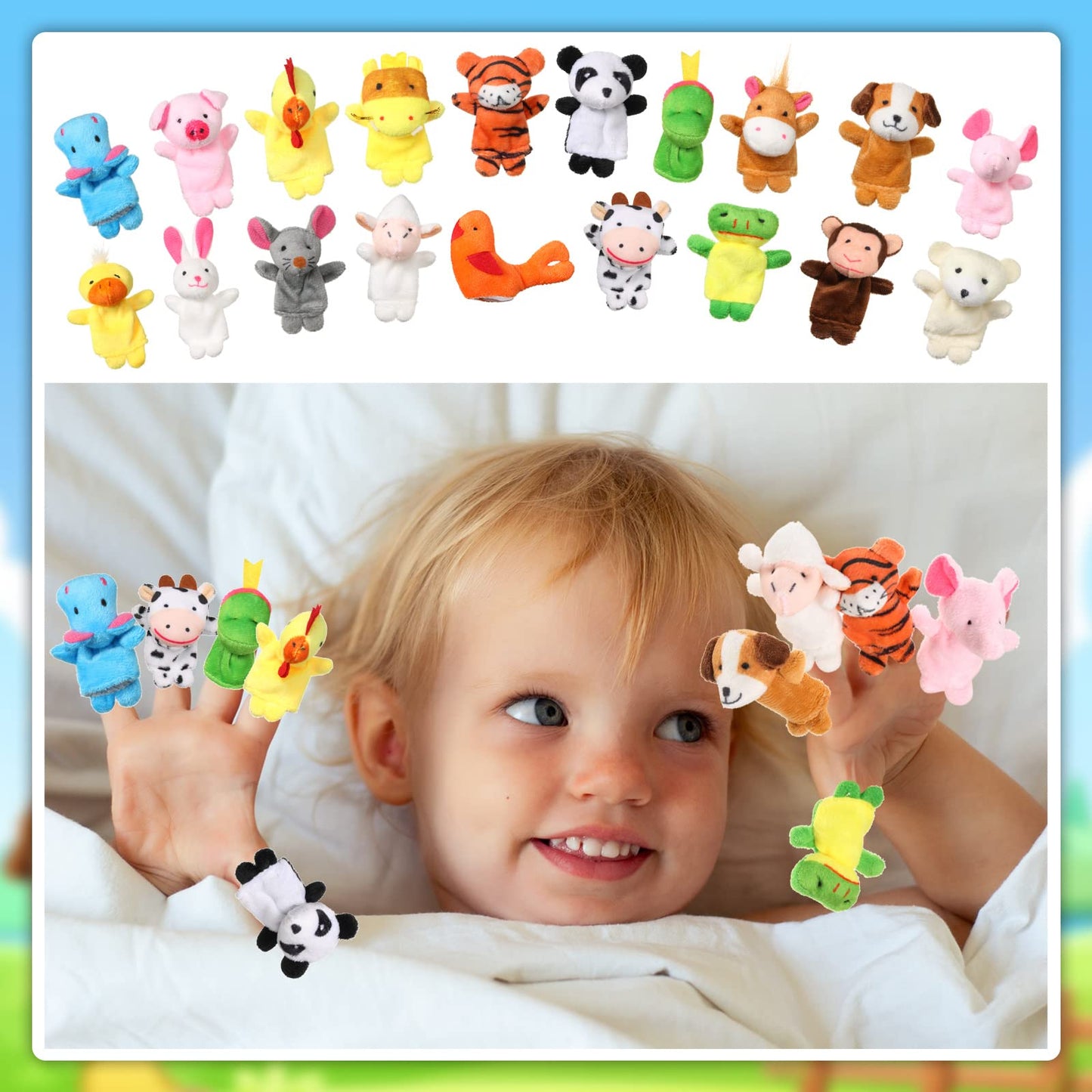 Meooeck 152 Pcs Finger Puppets Set 19 Different Stuffed Animal Finger Puppets Bulk Easter Egg Filler for Storytelling, Role Playing, Teaching, and Easter Gifts