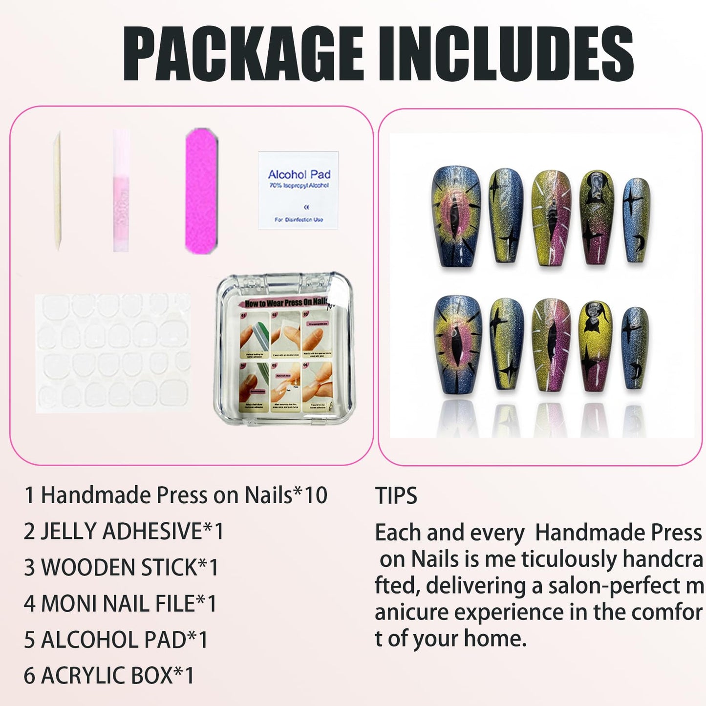 Handmade Press On Nails Demon Eye Reusable Stick On Fake Nails Luxury Elegant Sexy Style For Women Gift With Nail Glue M