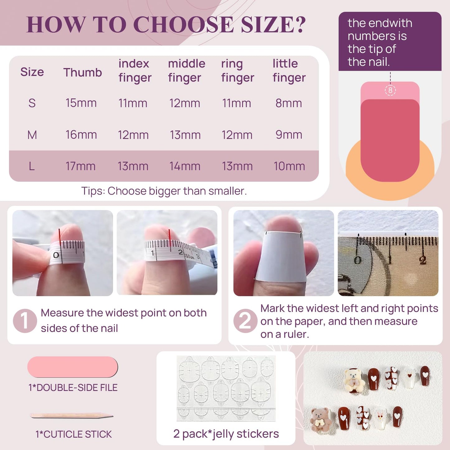 XODITO Fake Nails Set Brown White Long Medium Square Cute 3D Bear Love False Nail Tips, Press On Nails, Artificial Art Nails Finger Manicure for Women and Girls(CDJ0003-L)