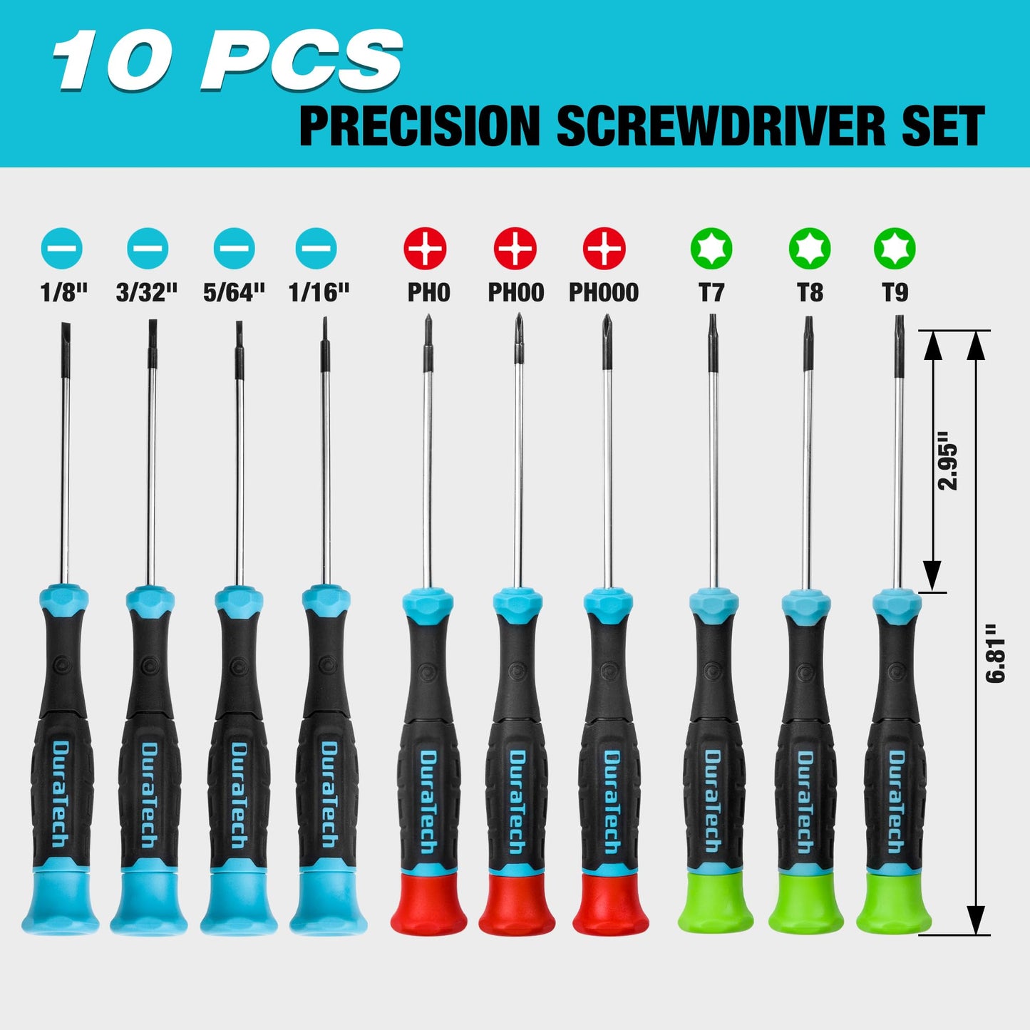 DURATECH Precision Screwdriver Set, 10 PCS Magnetic Small Screwdriver Set with Pouch, Phillips, Slotted, and Torx Star, Cr-V Steel, Mini Screw Drivers for Eyeglasses, Watches, Laptops, Phones