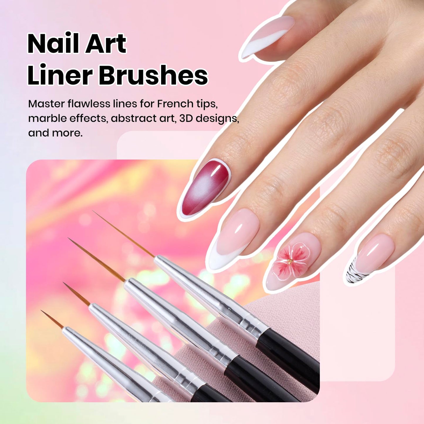 Beetles Nail Art Brushes 25pcs - Confetti Pens Daul Ended Dotting Tools & Gel Polish Nail Art Brushes, 6 Pcs Fingernail Design Pens, Wood Alloy Handle