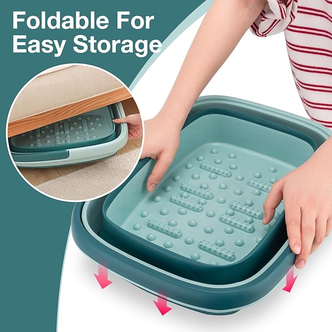 Udefineit Foot Bath Basin, Foldable & Portable Foot Soak Tub with Massage Acupoint for Foot Spa Bath, 15L/4 Gallon, Foot Massager Soaking Bath Basin Bucket for Pedicure Home Spa Treatment (Green)