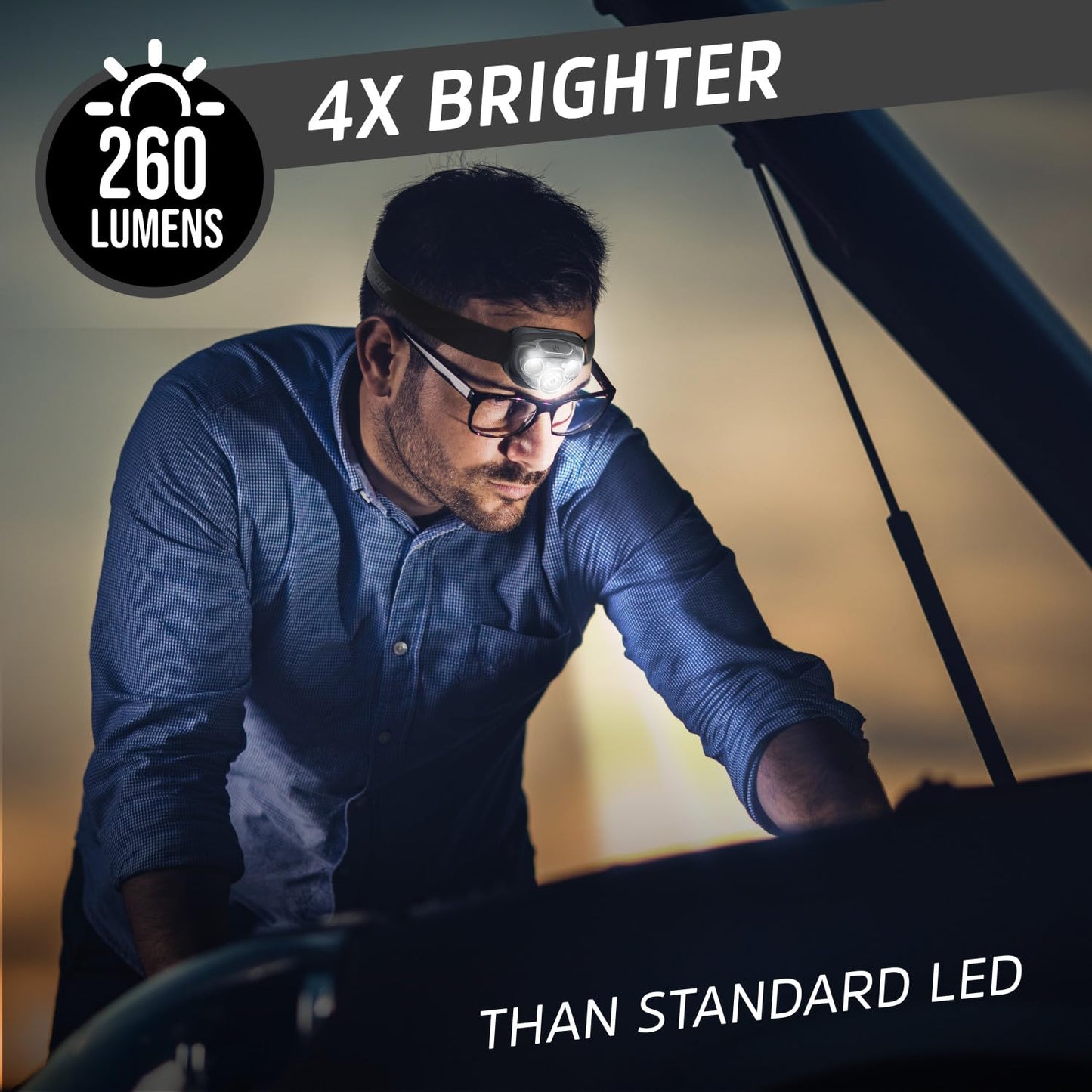 Energizer PRO-260 LED Headlamp (4-Pack), IPX4 Water Resistant Headlamps, High-Performance Head Light for Outdoors, Camping, Running, Storm, Survival LED Light for Emergencies (Batteries Included)