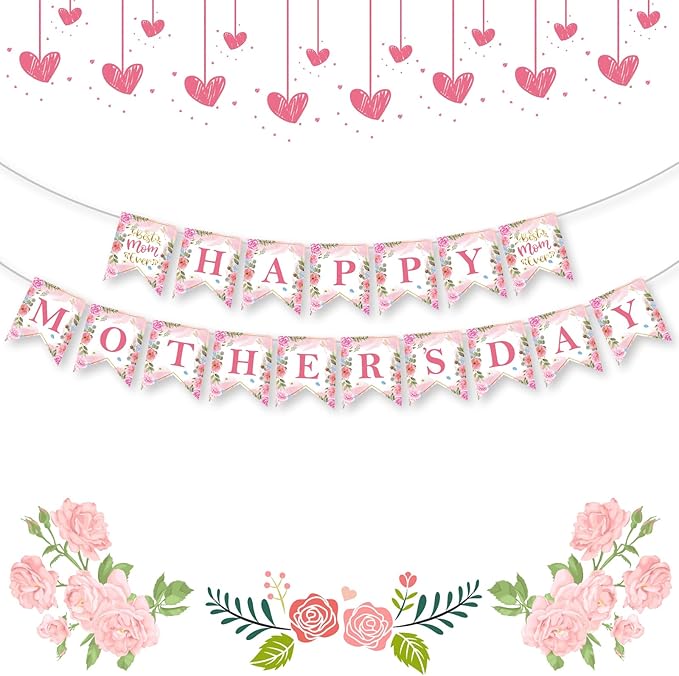 Pink Happy Mother’s Day Banner Kit, 17 Pieces