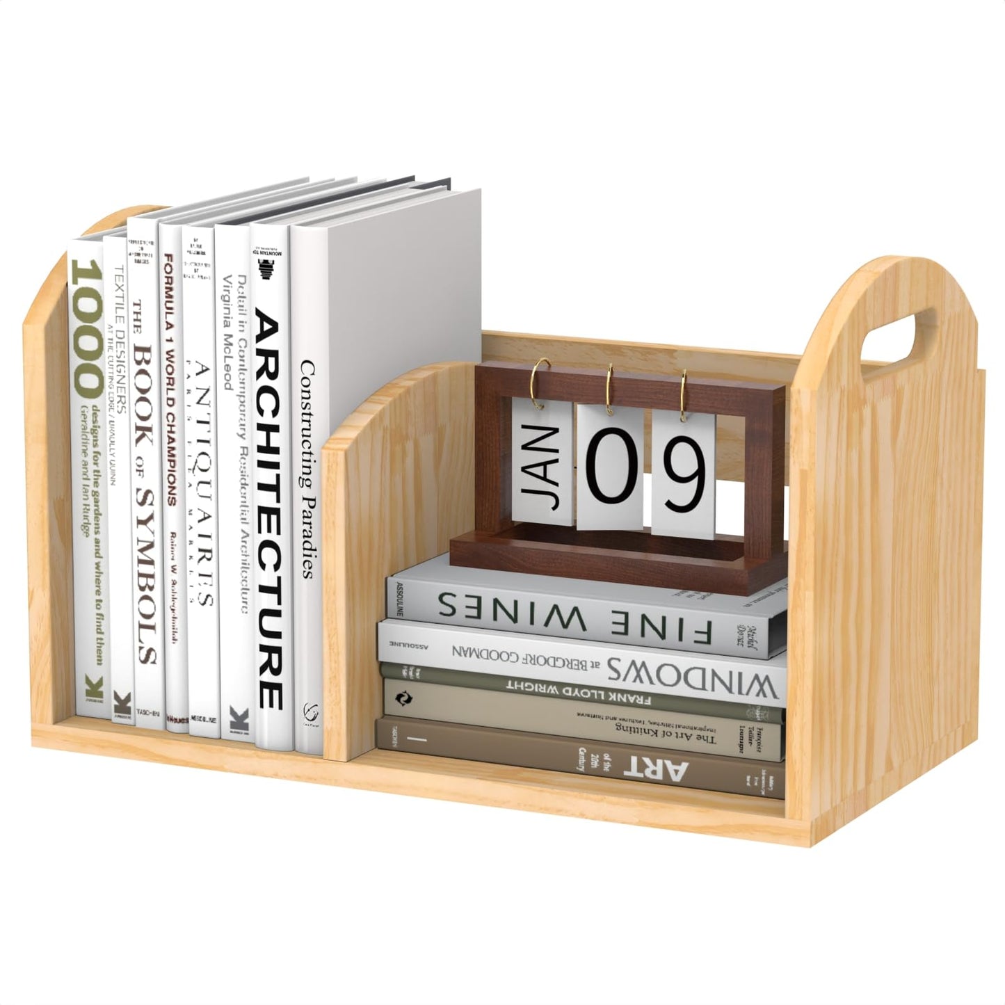 100% Solid Wood Adjustable Desktop Bookshelf, Retro Tabletop Book Shelf File Holder, Vertical Bookshelf Divider Desk Shelf for Home School Office Organization, Perfect for Books, Cookbooks, Magazine