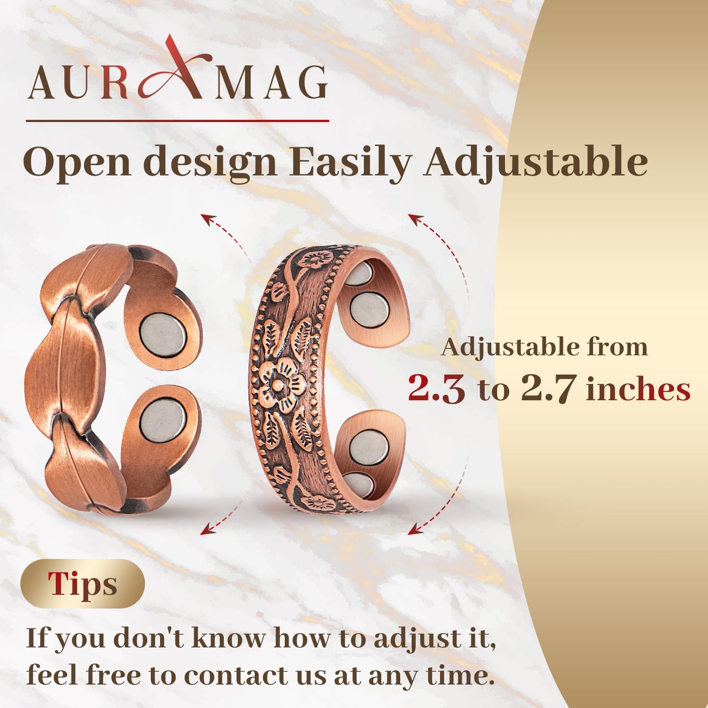 Copper Band for Women, Magnetic Bands with 3500 Gauss Magnets, 99.99% Pure Copper Jewelry with Gift Box