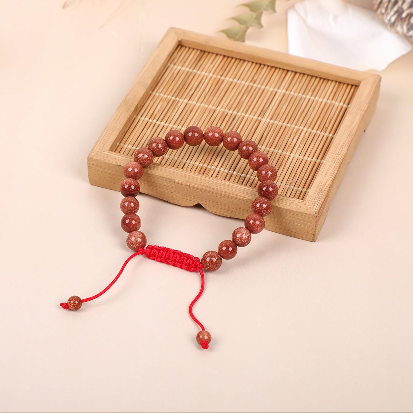 AD Beads Natural 8mm Gemstone Bracelets Healing Power Crystal Macrame Adjustable 7-9 Inch (Golden Sand)