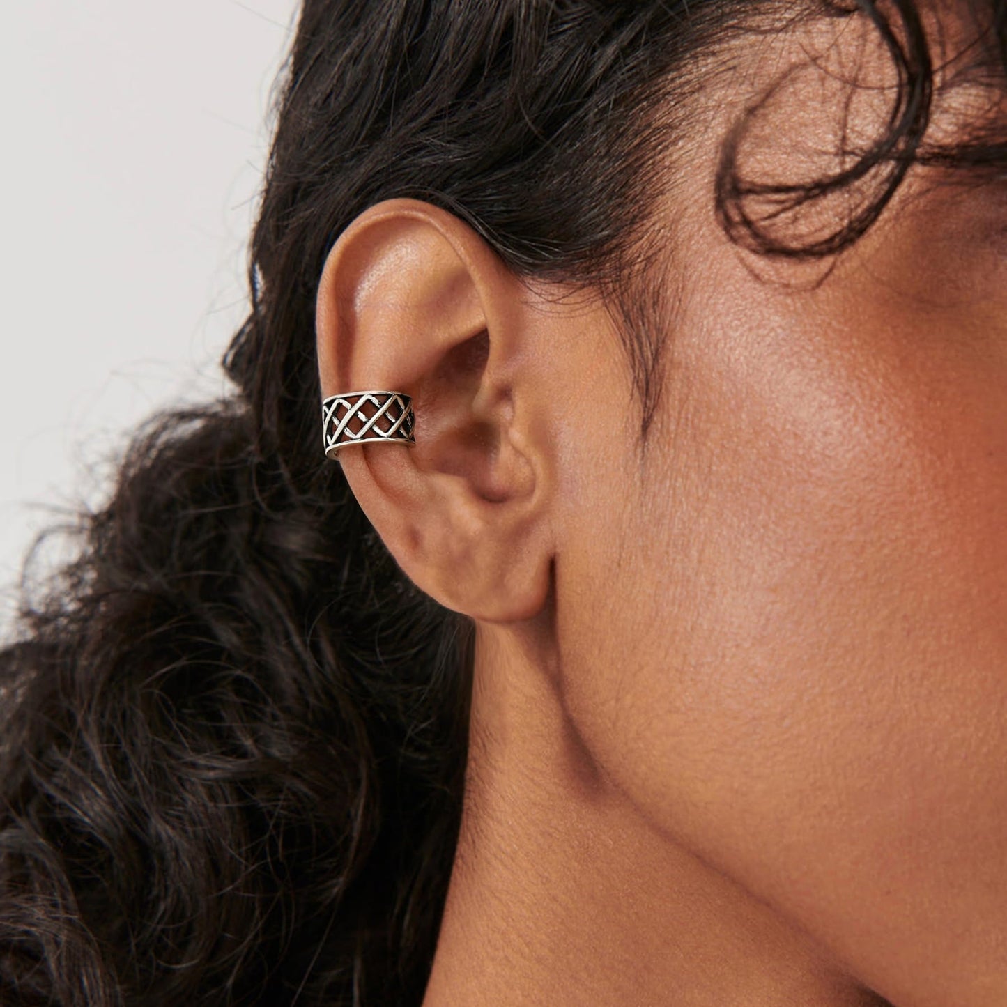 Ear Cuffs 925 Sterling Silver Oxidised Ear Cuffs Non Piercing Geometric Wide Ear Conch Clip on Earrings for Women Adjustable