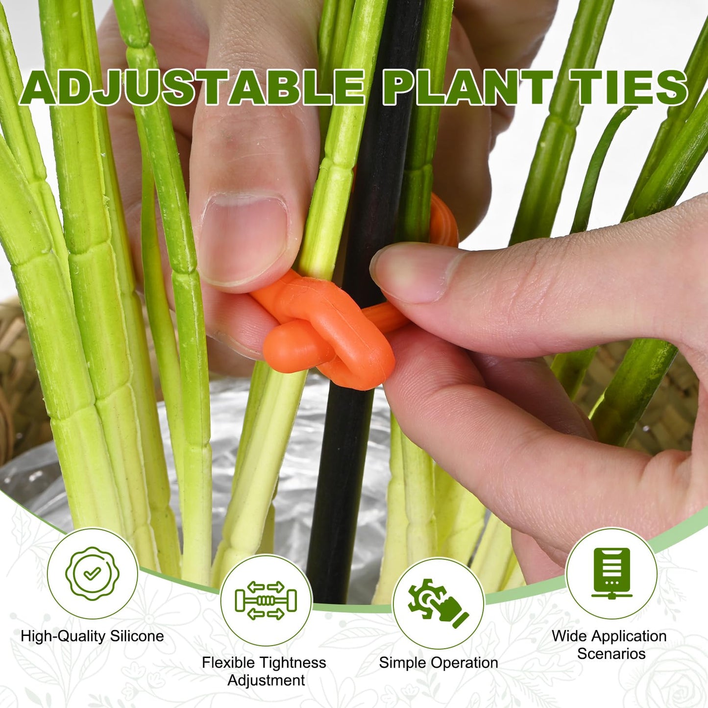 M METERXITY 12-Pack Adjustable Plant Ties, 6inch/15.24cm Silicone Flexible Multi-Function Sturdy Garden Twist Tie for Plant Support/Tree/Shrub/Vine, Reusable Support Twine [Orange]
