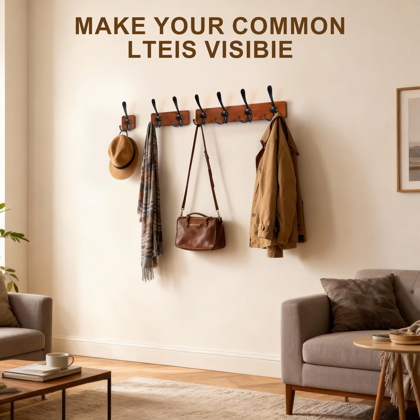evory Wooden Coat Rack Wall Mount Heavy Duty,4 Pack Coat Hanger Wall Mount with 8 Triple Hooks for Clothes, Jacket, Hat, Keys, Space Saving Entryway Organizer for Mudroom