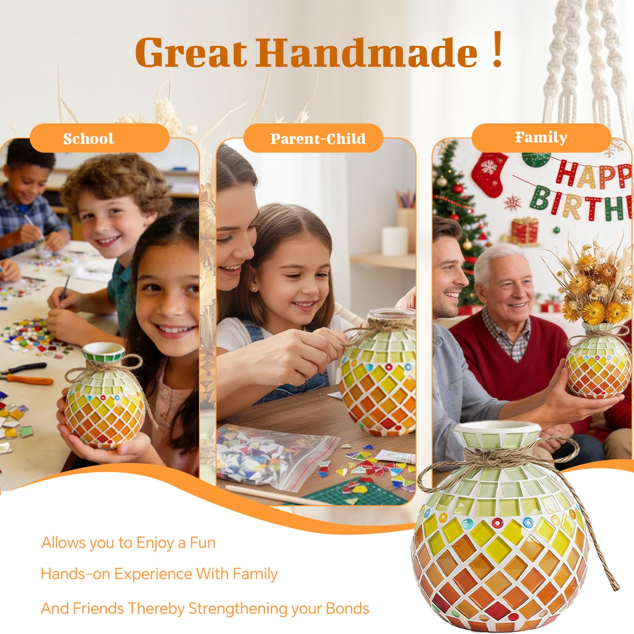 DIY Mosaic Vase Kit for Adults - Waterproof & Non-Slip Craft Set, Complete Mosaic Kits for Adults Women, Handmade Home Decor & Gift Idea