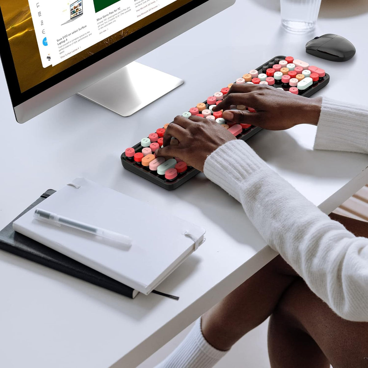 KNOWSQT Wireless Keyboard and Mouse Combo, Black Colorful 2.4G Typewriter Full-Size Cute Keyboards - USB Receiver Plug and Play, for Computer, PC, Laptop, Desktop, Windows