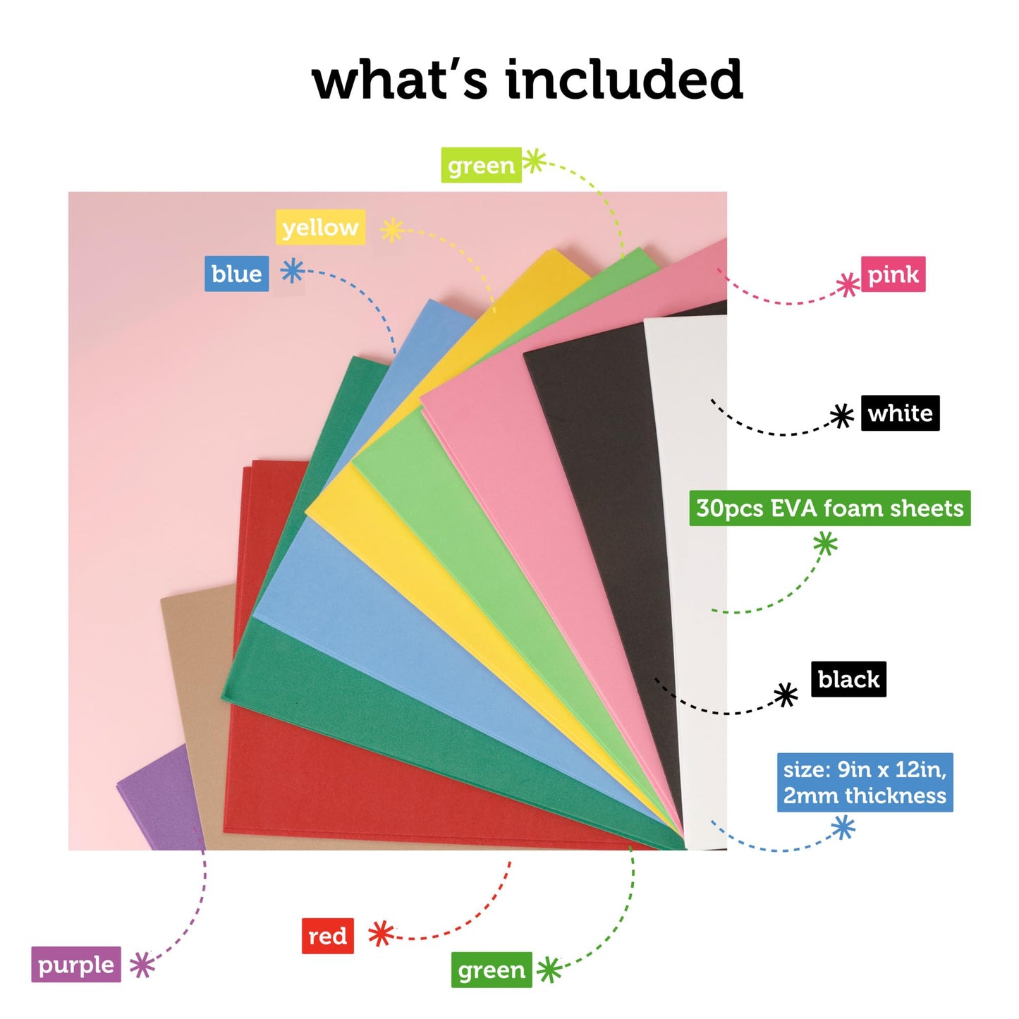 Incraftables Craft Foam Sheets - 9 x 12 Inch - 30 Sheets – EVA Foam 2mm Thick – Assorted Colors