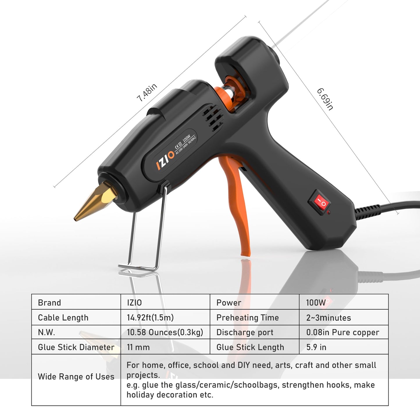IZIO Hot Glue Gun with 21 Glue Sticks7/16") &Storage Pouch - 100W Fast Heating (2-3 Min), Heavy Duty DIY Starter Kit for Crafts, Fabric, Wood, Home Repairs,Non-Drip Precision Nozzle, ergonomic|Black