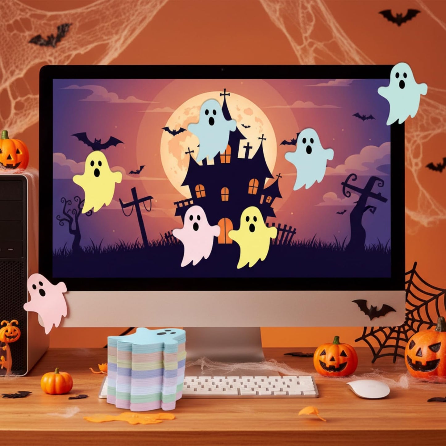 Ctosree 40 Pack Halloween Ghost Sticky Notes 8 Pastel Color Cute Sticky Notes Self-Adhesive 3.15 x 2.6 Inch Kawaii Ghost Memo Note Pads Halloween Stationery for Office Home Gift