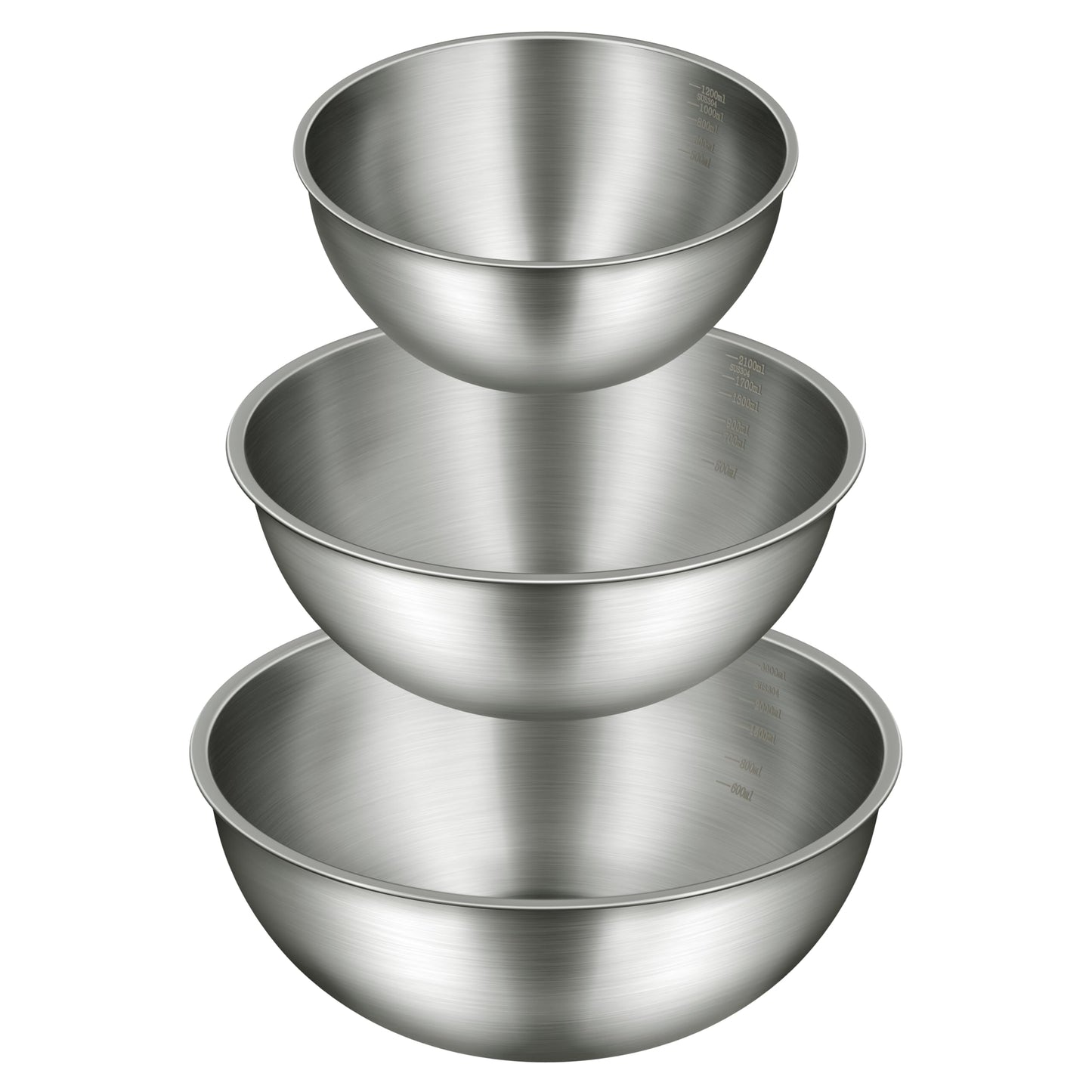 Gronivex Stainless Steel Mixing Bowls Set, Food Grade 304, Dishwasher Safe & Stackable for Baking, Tossing Salads, and Meal Prep for Your Kitchen (3 pack-1.45,2.22,3.38qt, no lid)