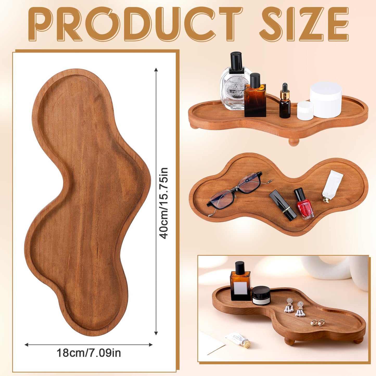 Uiifan Wood Cloud Perfume Tray Irregular Jewelry Decorative Tray for Women Trinket Dish Ring Holder Dish Room Aesthetic Decor Birthday Housewarming Gift(Brown)