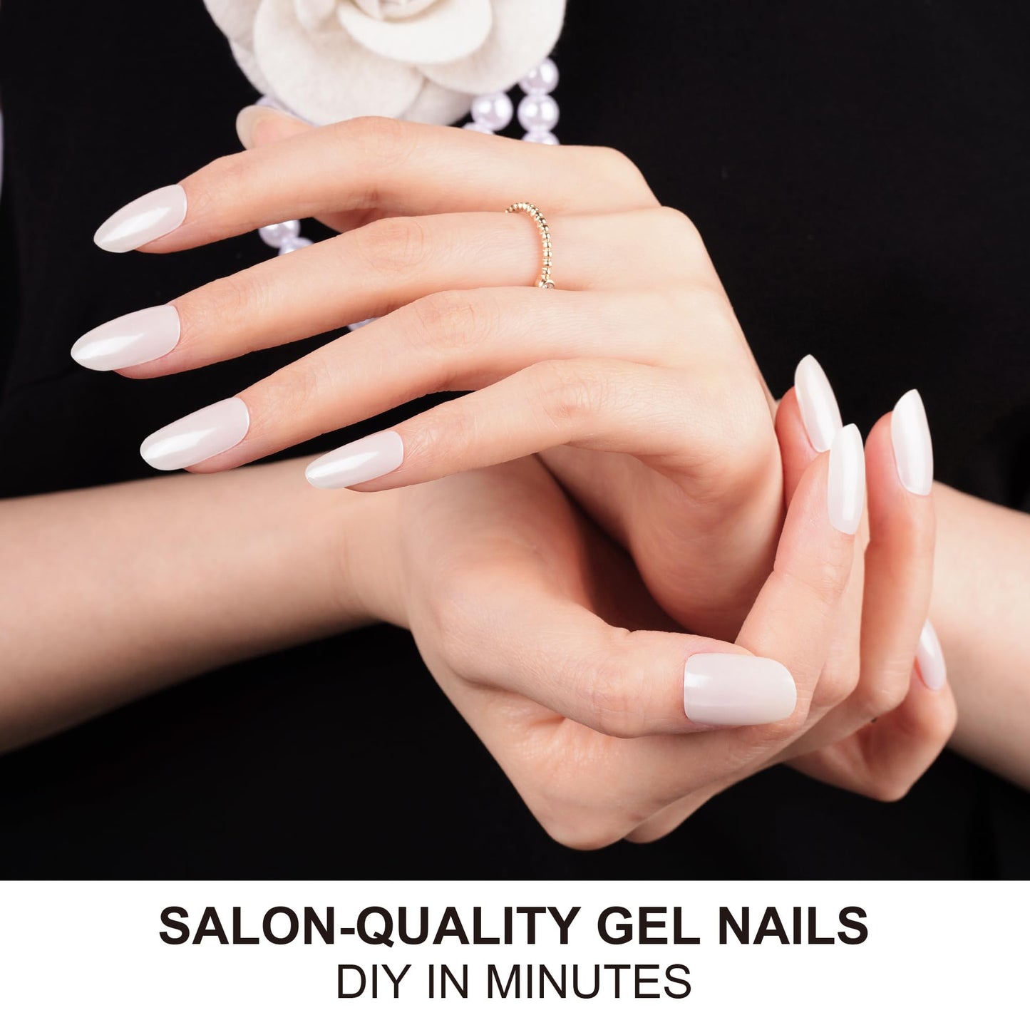 DANNI & TONI Semi Cured Gel Nail Strips Pearl White (Pearl Velocity) Mirror Gel Nail Wraps 28 Stickers