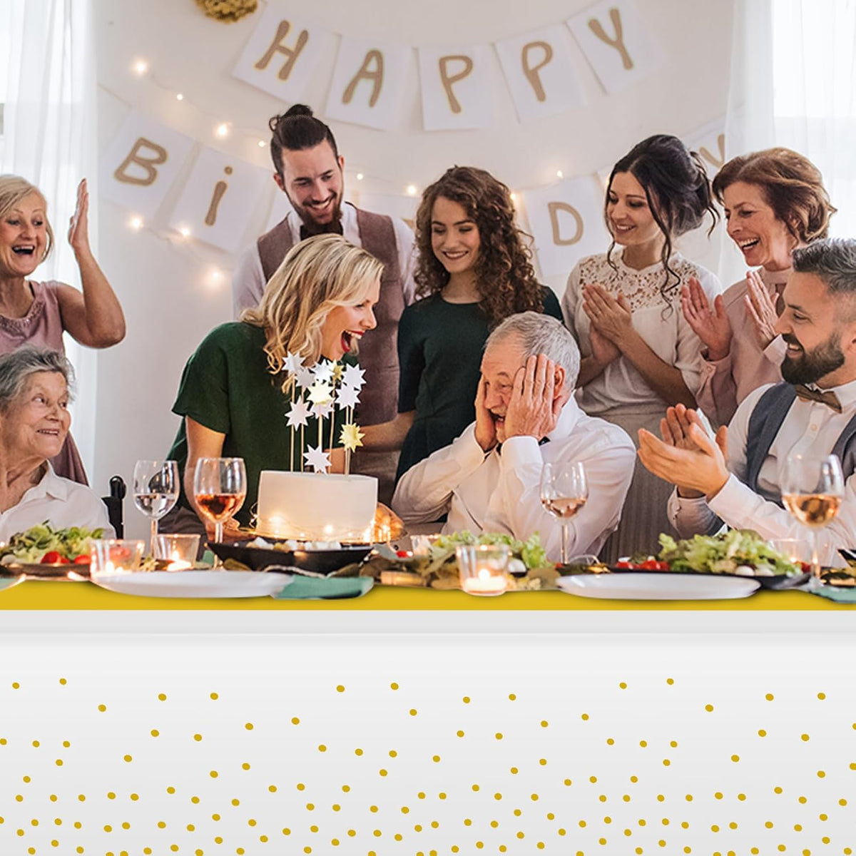 12Pcs White and Gold Tablecloth Party Decorations,Plastic White Table Cloth Printed Gold Table Runner Disposable Rectangle Tables Cover for Birthday Wedding Anniversary Graduation Party,54 x108 Inch
