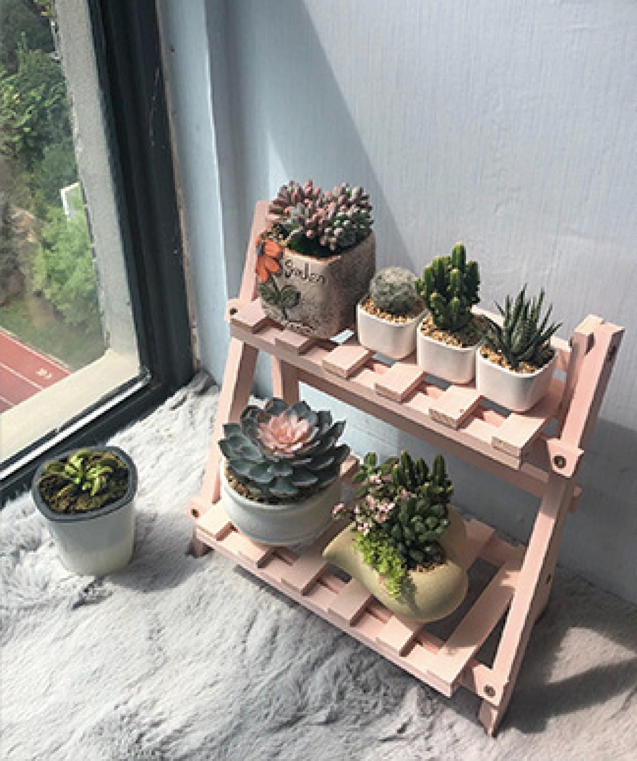 CRSUSUKJ 2-Tier Bamboo Plant Stand - Indoor Tabletop Succulent Plant Shelf, Rack, Flower Pot Holder