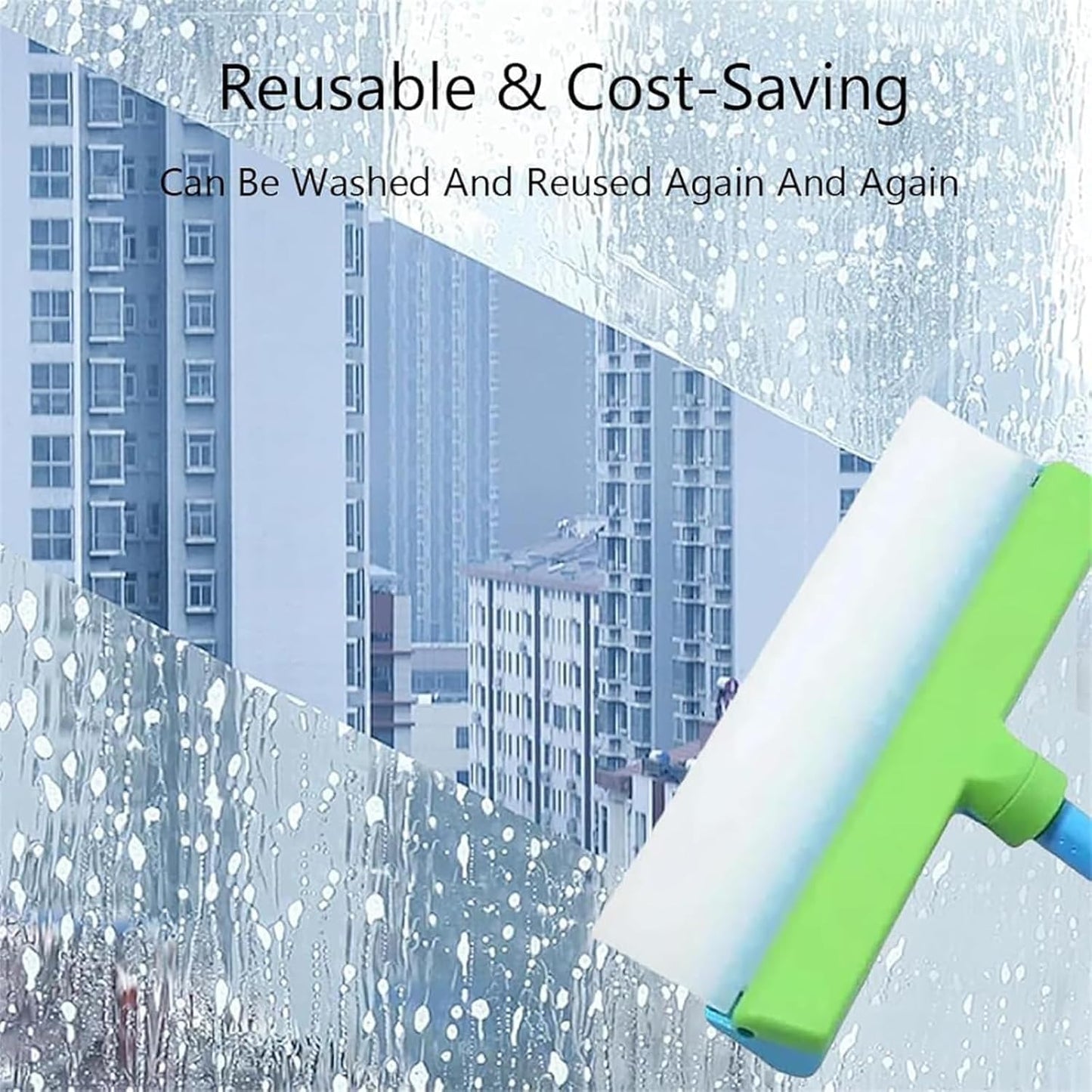 Byblix Squeegee, Byblix Window Squeegee, Byblix Recyclable Silicone Window Squeegee Kit, 3 in 1 Window Cleaning Scraper with Silicone Squeegee&Microfiber Scrubber, Blue+Green 2pcs
