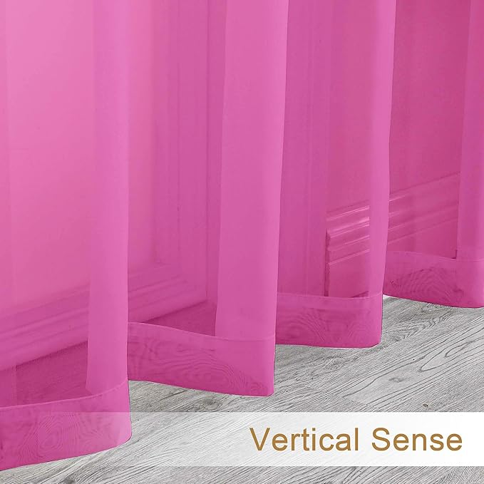 Chyhomenyc Sheer Curtains 108 Inch Length 2 Panels Set, Extra Long Light Filtering Solid Voile Window Drapes for Living Room Bedroom, 42Wx108L, 9FT Length, Set of 2, Hot Pink