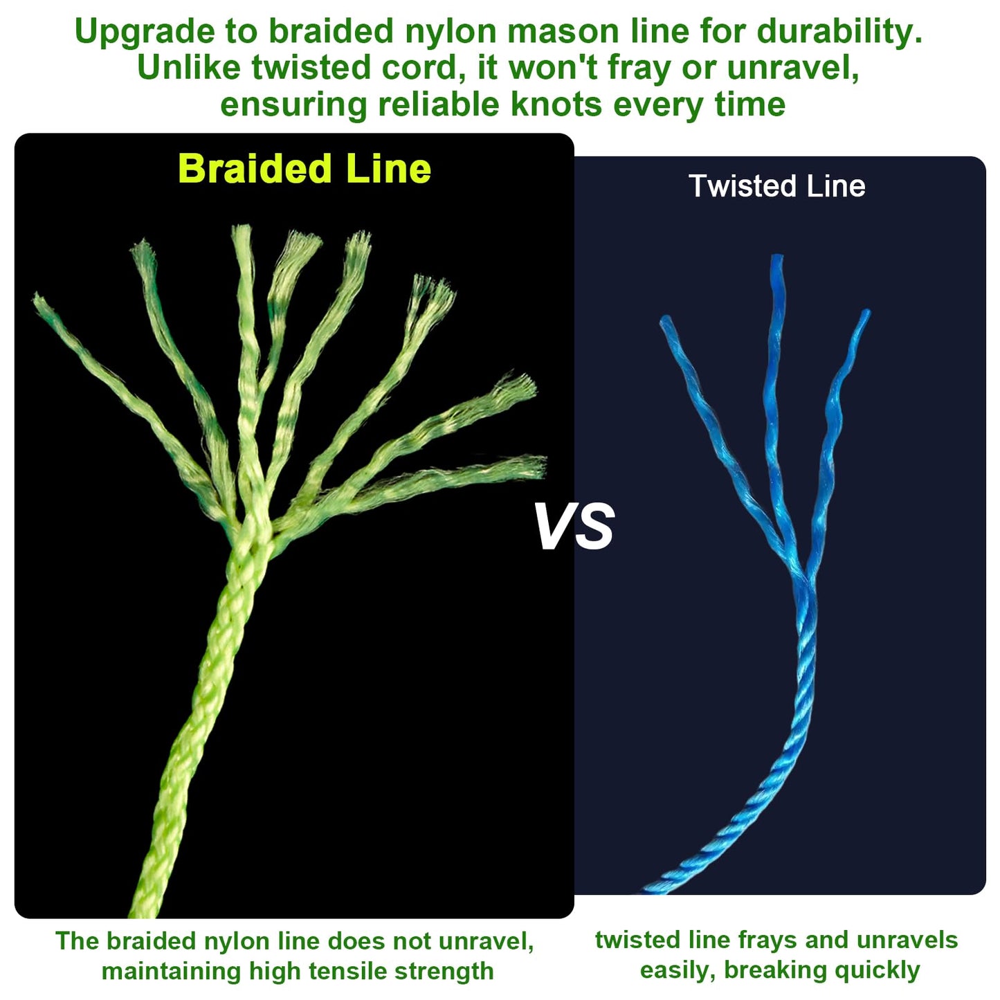 6 Roll Mason Line String Line - #18 Braided Nylon String - 500 Ft Length - Nylon with Reloadable Line Reel Twine for Gardening Or Masonry Tools - Perfect Construction String (Yellow)
