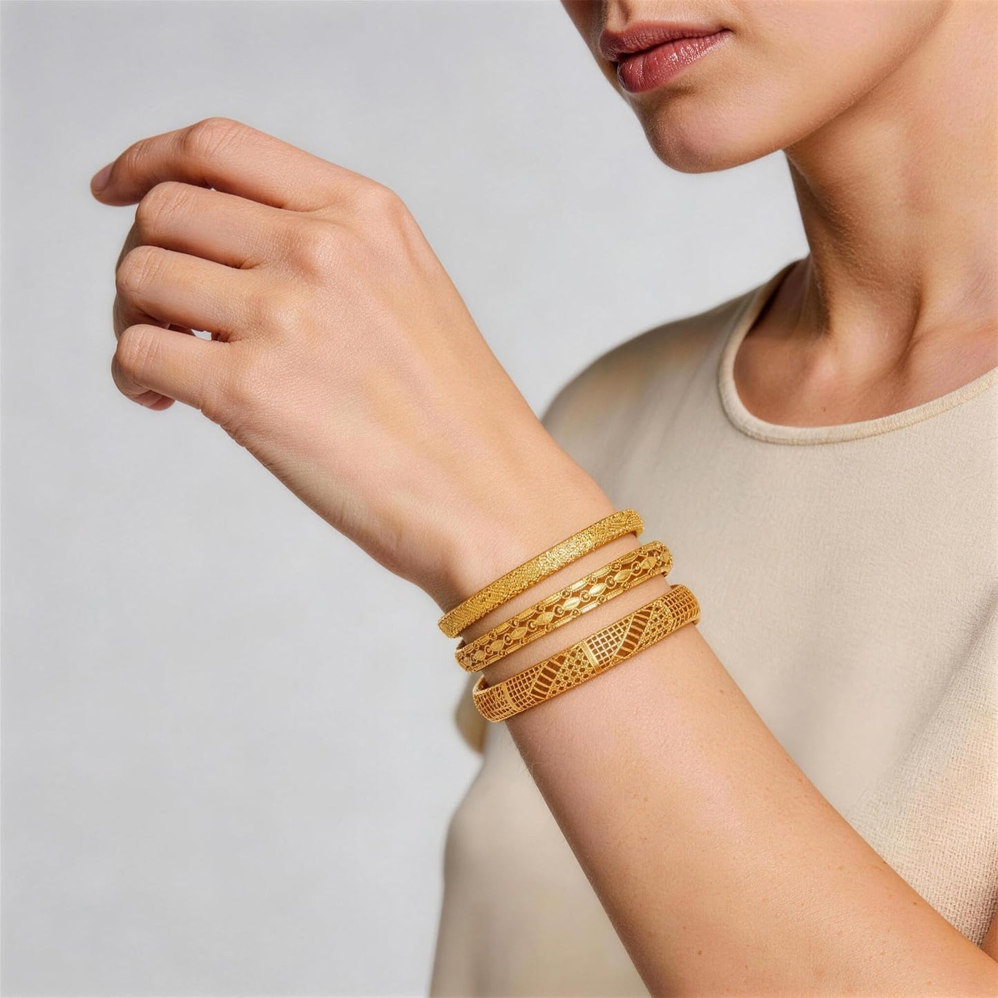 FIVESWEET 18K Gold Plated Women's Bangle Bracelet Set - Stackable Bulk Bracelets with Hollow Out Carving, Geometric Pattern, Flower & Butterfly Designs, Minimalist Stylish Elegant, Tarnish & Oxidation Resistant, Gift for Her Girlfriend Wife Mom Sister Lov