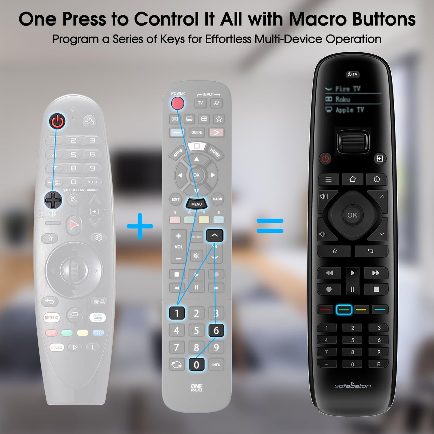 SofaBaton U2 Universal Remote (with Backlight), All-in-One Smart Universal Remote Control with Customized APP for TV/Soundbar/DVD/Blu-ray/Projector and More, Macro Buttons & Extended Infrared Range