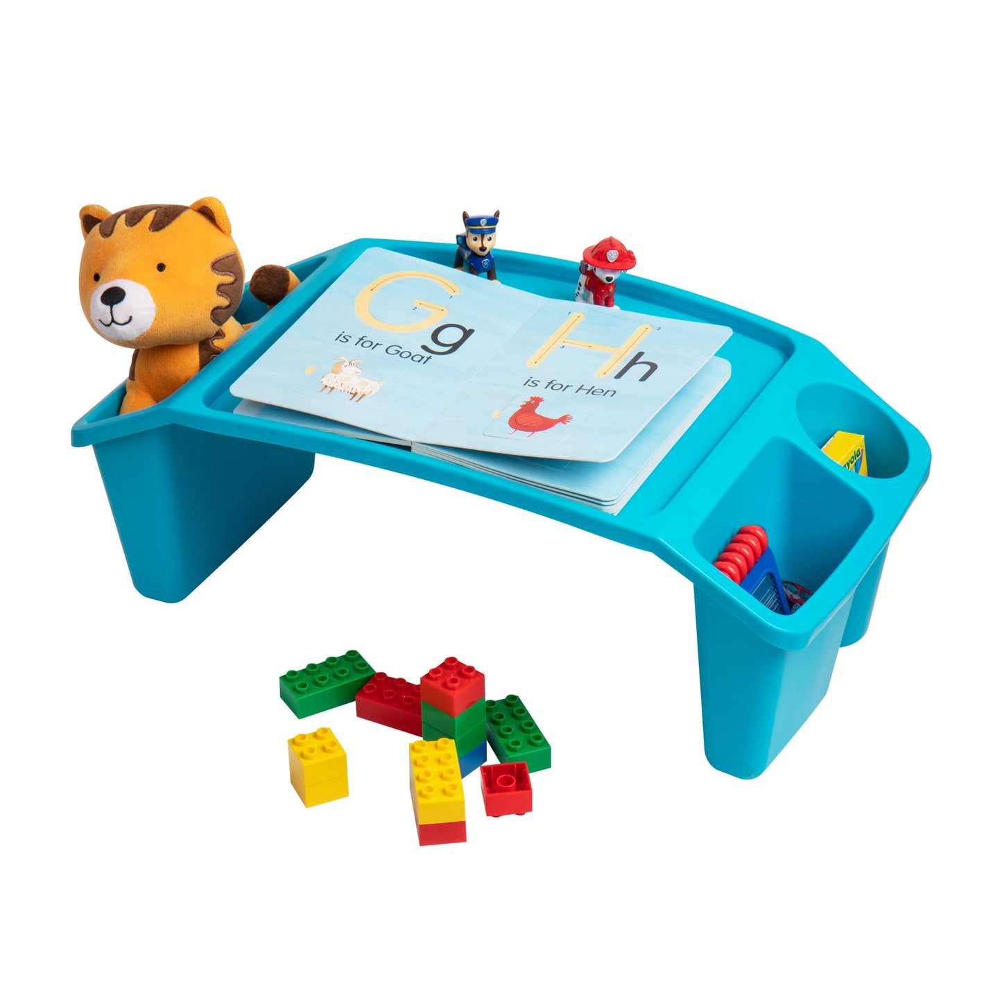 Mind Reader Kids Lap Desk, Portable Activity Tray with Side Storage, Stackable Plastic Desk for Drawing, Snacks, Study, Set of 2, Blue