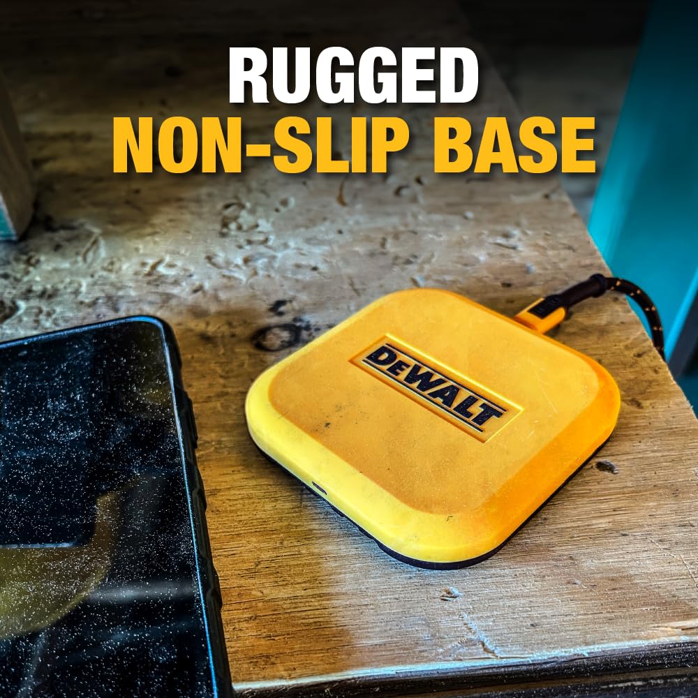 DEWALT Heavy Duty Wireless Charger, 10W Max Fast Wireless Charging Pad Compatible with iPhone 17/16/15/14/13/12/11/X/8 Pro Max Plus Samsung Galaxy S22/S21 AirPods (Type C Cable/AC Adapter Included)