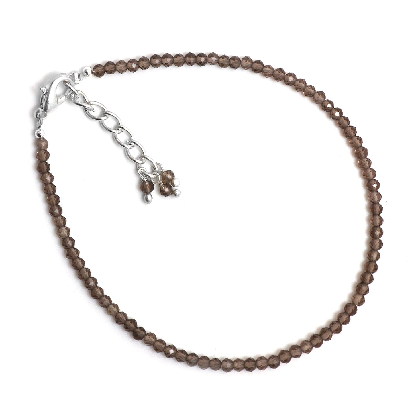Gempires Smoky Quartz Bracelet for Women | Handmade Dainty Gemstone Beaded Bracelet 2.5 mm | Adjustable Silver Plated Minimalist Jewelry | Lightweight Everyday Bracelet | Elegant Gift for Her