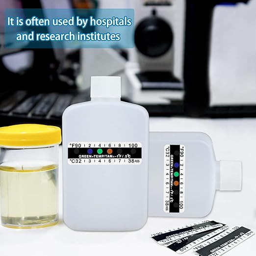 Urine Test Complete Kit Includes 2 Translucent Travel Portable Empty Bottles, 10 Adhesive Temperature Test Strips, Portable Travel Urine Test Bottle, Urine Test Kit