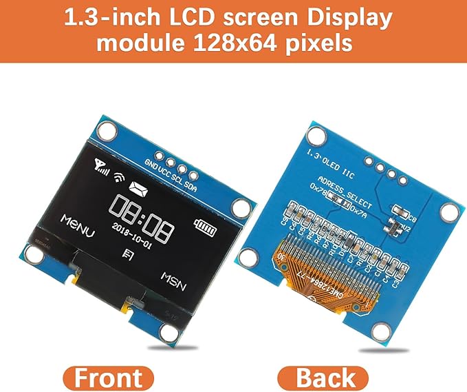 JAMHER 1.3 Inch I2C IIC OLED Display Module 128x64 Pixel Mini Self-Luminous Display Screen Board for Arduino Projects Raspberry Pi with Wire(5Pack White)