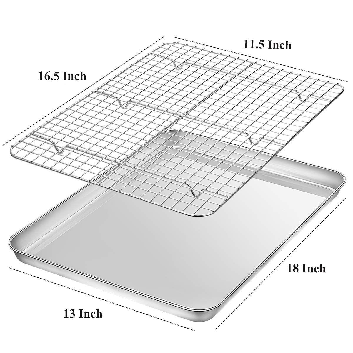 Baking Sheet with Rack Set [2 Pans + 2 Racks], Wildone Stainless Steel Cookie Sheet Baking Pan Tray with Cooling Rack, Size 18 x 13 x 1 Inch, Non Toxic & Heavy Duty & Easy Clean